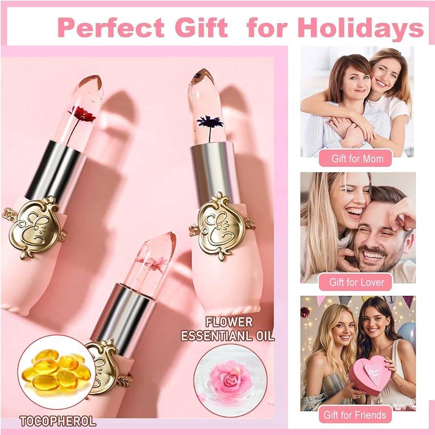 1Pcs Emaymei Transparent Jelly Lipstick, Waterproof Crystal Jelly Lipstick with Flower Inside