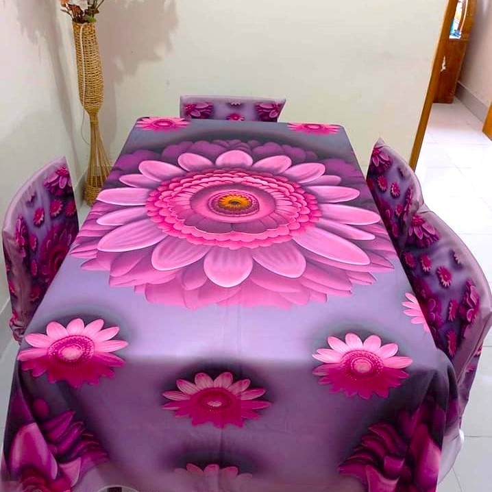 3D Print Dining table Cloth and 06 pieces chair cover Full Set