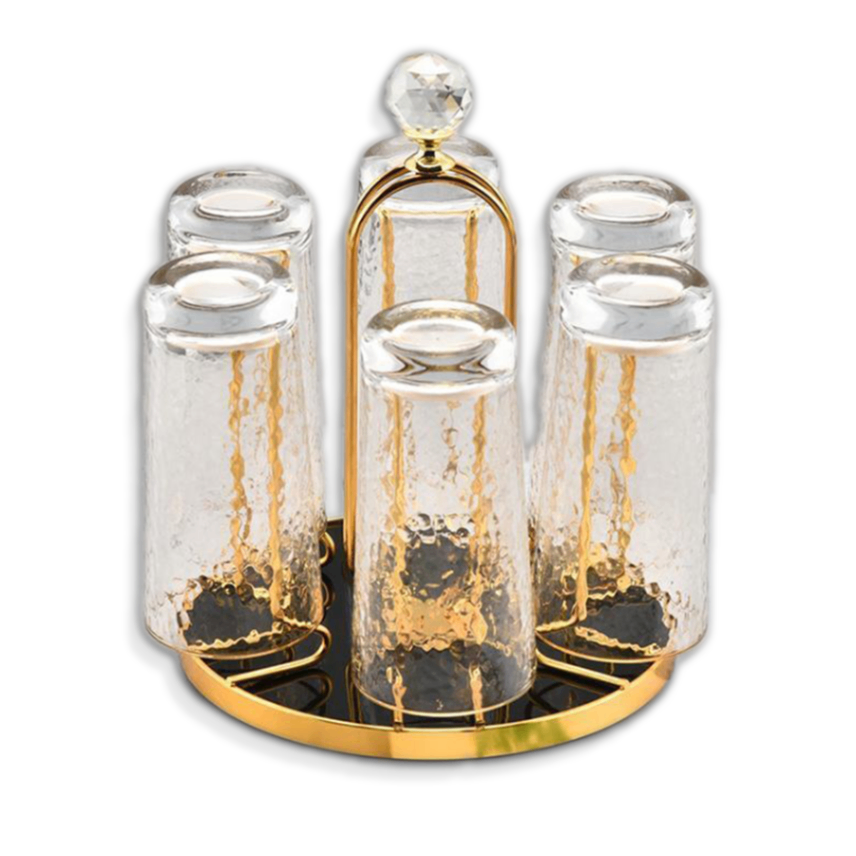 360 Degree Rotating Dining Table Glass holder Rack, Golden Metal Stainless Steel Glass Stand