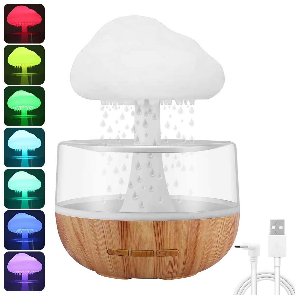 Rain Cloud Humidifier USB Night Light for Room Office Aroma Diffuser Water Drop Sound